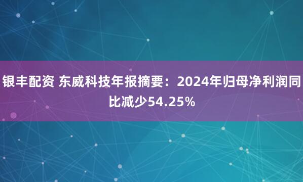 银丰配资 东威科技年报摘要：2024年归母净利润同比减少54.25%