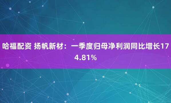 哈福配资 扬帆新材：一季度归母净利润同比增长174.81%