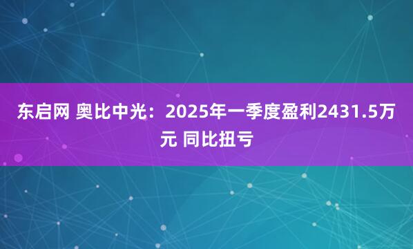 东启网 奥比中光：2025年一季度盈利2431.5万元 同比扭亏